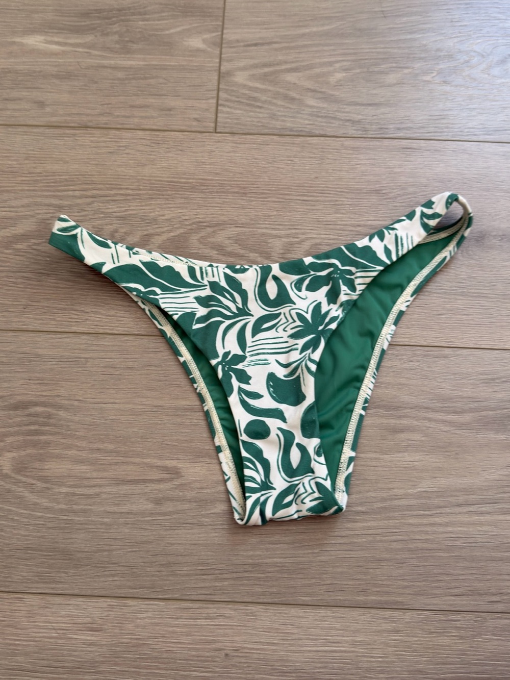 Jolyn Clothing Green and Cream Floral Bikini Bottom